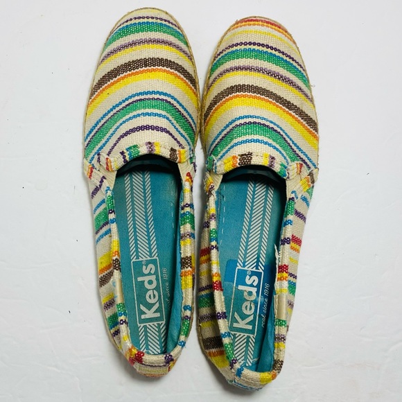 Keds Striped Espadrille Shoes Ethnic Boho Womens 8 Casual Slip On Jute Loafers - Picture 7 of 7